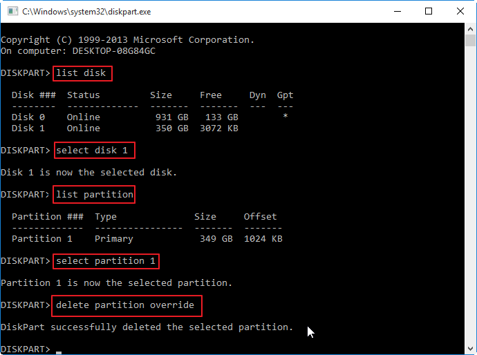 delete partition override