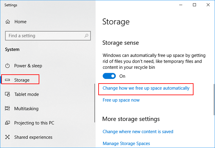 Open storage sense