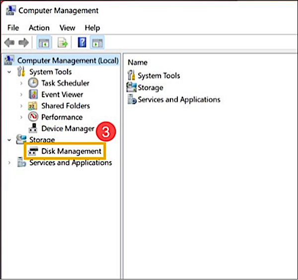 select disk management from computer management