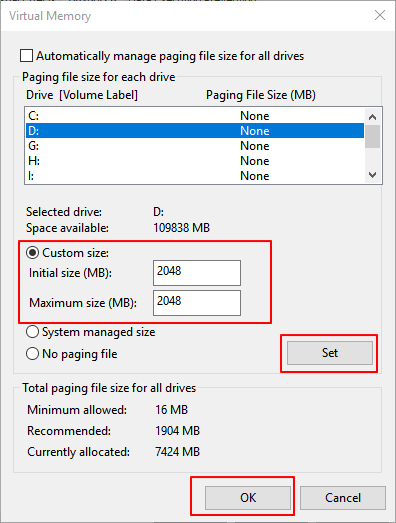 Save changes to increase virtual memory