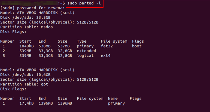 parted command - 1