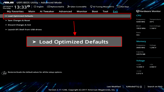 Reset BIOS settings