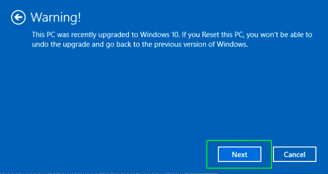 reset pc warning