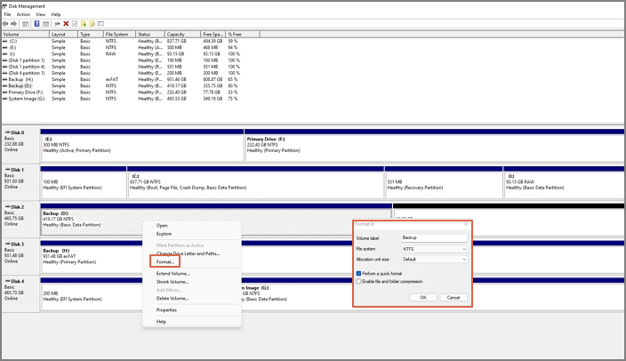 format drive on disk management