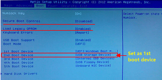 Boot from USB via Aptio Setup Utility