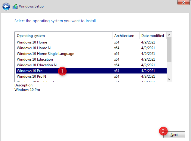 choose Windows 10 edition