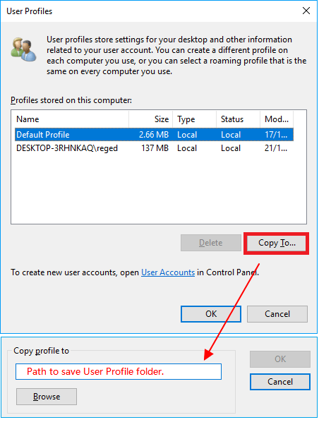 Copy user profile with File History.