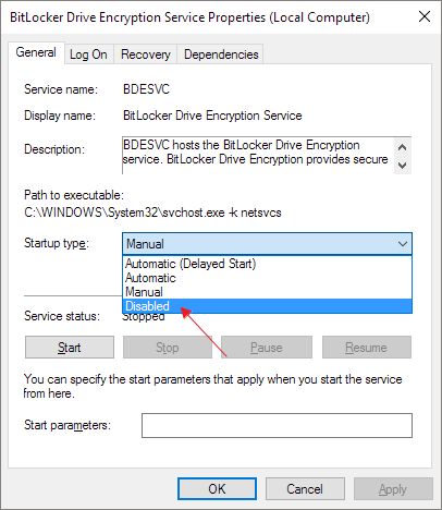 disable bitlocker in services step 2