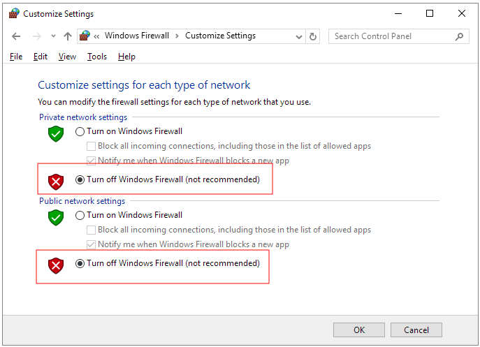 disable firewall step3