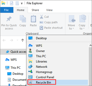 find recycle bin in file explorer