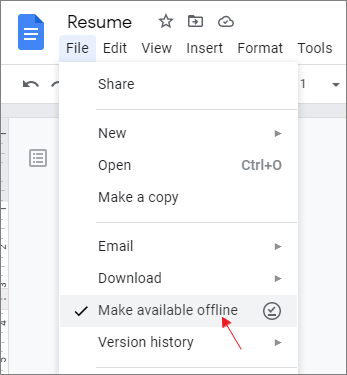 enble make available offline option in google docs