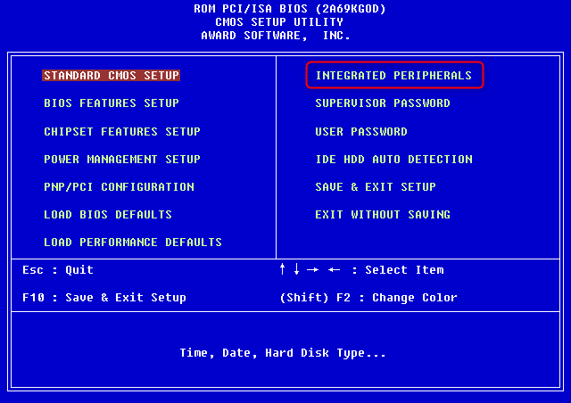 Choose Intergrated Priphreals in BIOS