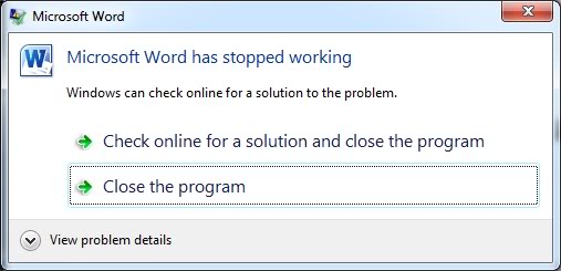 microsoft word has stopped working