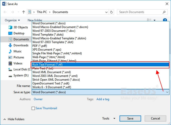 Open and repair Word 2016 by changing file format