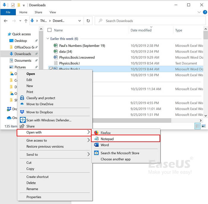 Open and repair Word 2016 using Notepad