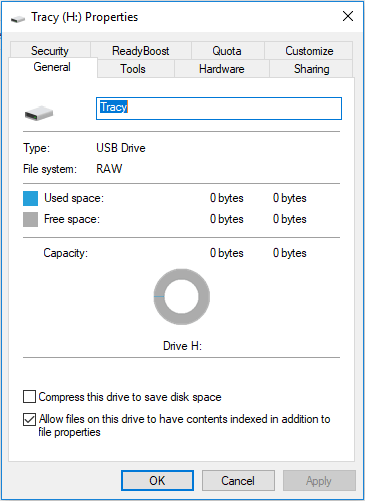 RAW USB Drive Property