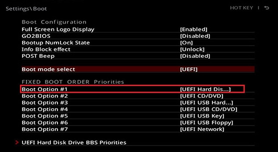 Reset BIOS setting, set default hard drive as boot disk