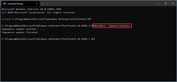 Updating Windows Defender Signature