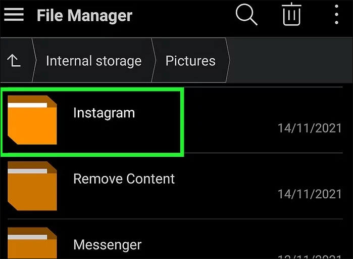 tap insatgram under the pictures folders