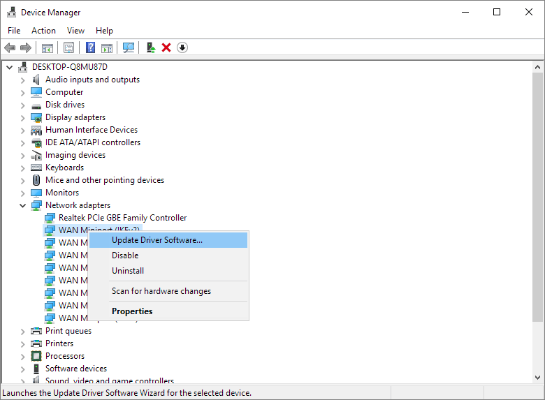 update network adapters step 1