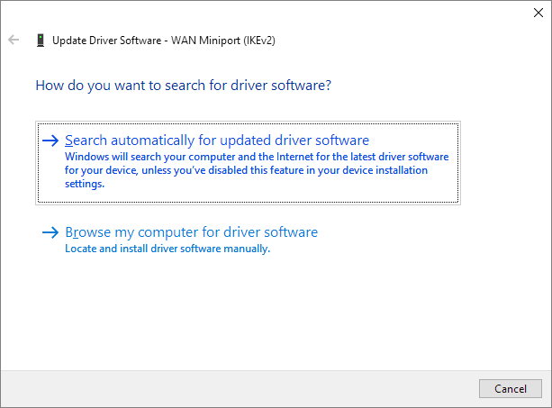 update network adapters step 2